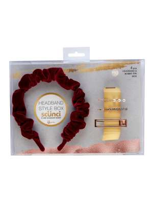 Scunci Rouched Headband & Bobby Pin Gift Set - Bordeaux - 4pk