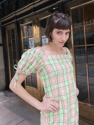 The Ragged Priest Memory Plaid Ruched Mini Dress