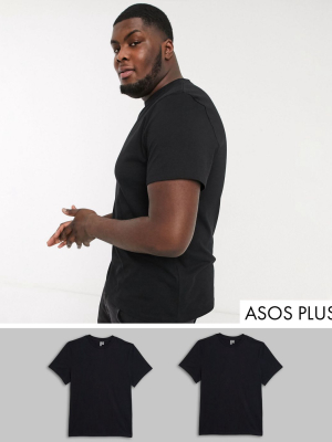 Asos Design Plus 2 Pack Organic T-shirt With Crew Neck