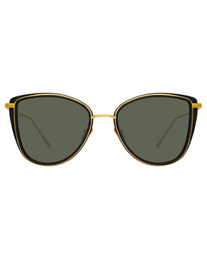 Liza Cat Eye Sunglasses In Black And Yellow Gold