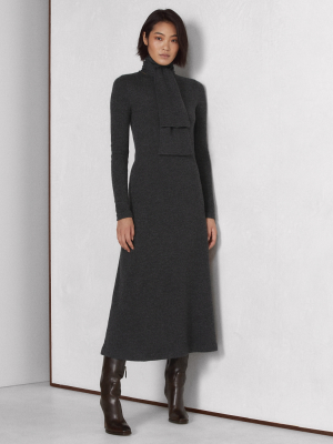 Herringbone Cashmere Tie-neck Knit Dress