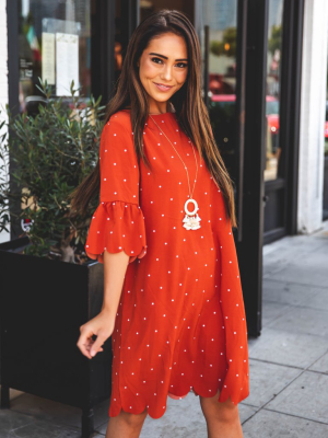 Polka Dot Haylie Scallop Dress - Orange