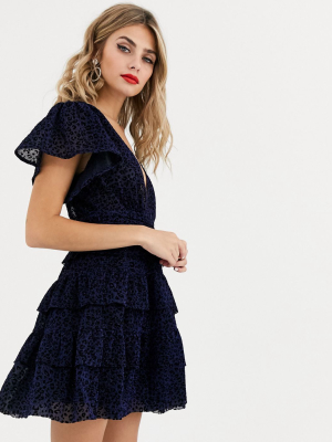 Skylar Rose Skater Dress With Tiered Skirt And Flutter Sleeves