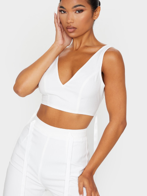 White Woven Plunge Satin Tie Detail Bralet