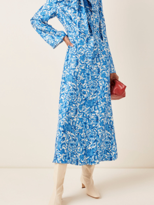 Grace-print Silk Tie-neck Midi Dress