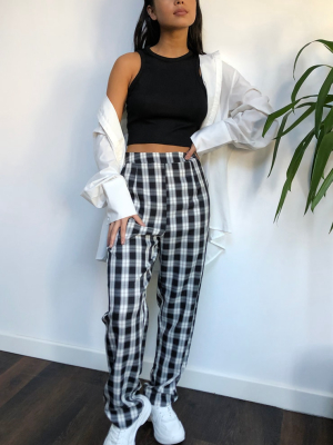 Black Check Woven Tailored Pants