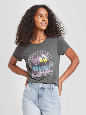 Women's Short Sleeve Florida Flamingo Graphic T-shirt - Awake Heather Gray