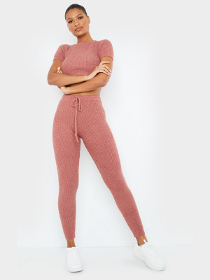 Rose Chenille Ribbed Tie Waist Leggings