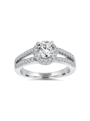 Pompeii3 3/4 Ct Halo Split Shank Lab Created Diamond Engagement Ring 14k White Gold