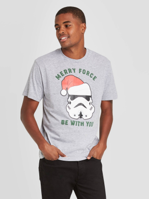 Men's Star Wars Merry Force Be With You Ugly Christmas Short Sleeve Graphic T-shirt - Heather Gray