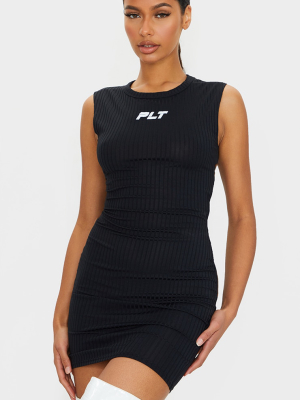 Prettylittlething Black Slogan Ribbed Open Back...