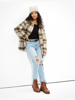 Ae Oversized Plaid Button Up Jacket