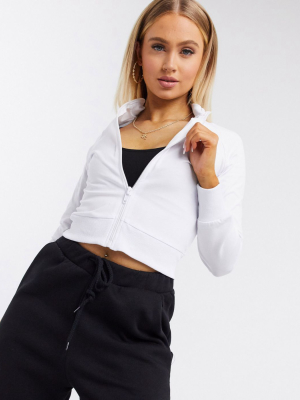 Asos Design Cropped Zip Through Track Top In White