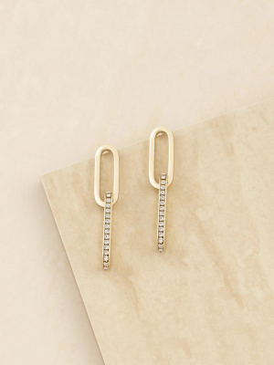 Golden And Crystal Simple Link 18k Gold Plated Earrings