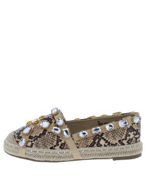 Burma Snake Jeweled Round Toe Slip On Espadrille Flat