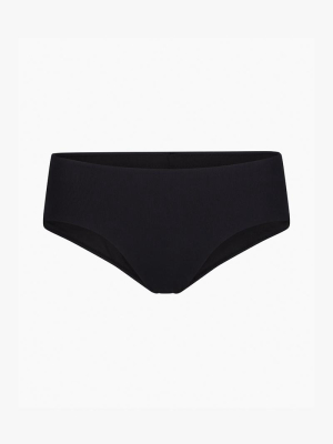 Rib Mid Rise Bikini Bottoms Black