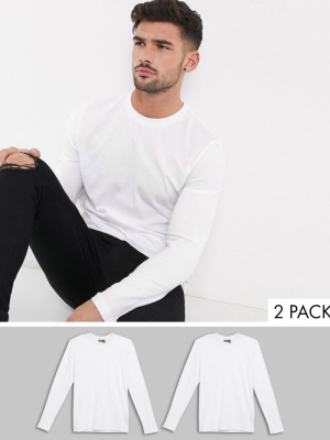 Asos Design 2 Pack Long Sleeve T-shirt With Crew Neck