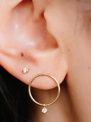 14k Dangling Bezel Diamond Small Circle Stud Earrings