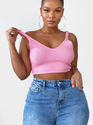 Plus Pink Knit Elasticated Hem Crop Top