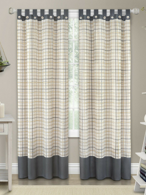 Kate Aurora 2 Pack: Shabby Farmhouse Plaid Tab Top Tattersall Window Curtains