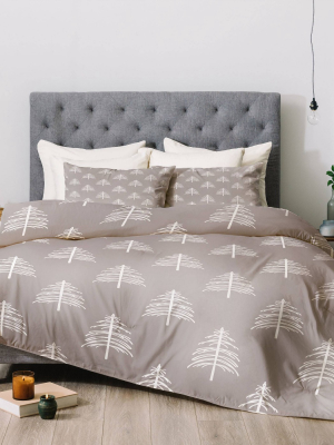 Queen Linear Trees Comforter Set Neutral - Deny Designs