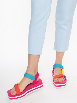 Rainbow Grosgrain Cord Platform Sandals