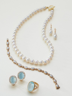 Diamond Trio & Pearl Drop Earrings