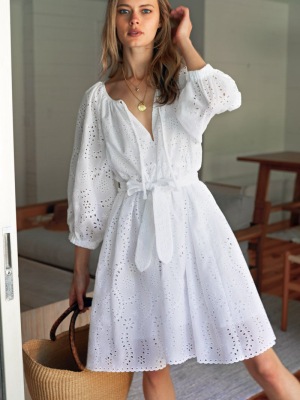Rakel Keyhole Short Dress - White Eyelet