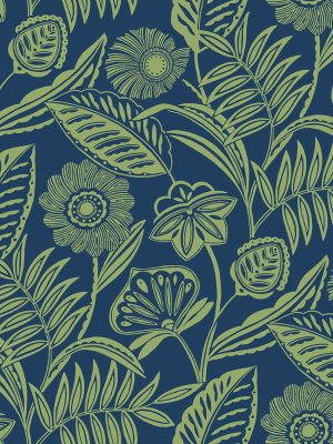 Alma Tropical Floral Wallpaper In Blue From The Pacifica Collection By Brewster Home Fashions