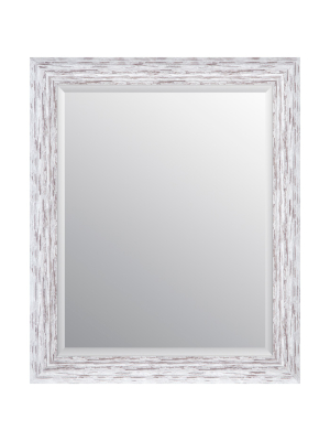 24"x30" Distressed Scoop Framed Beveled Wall Accent Mirror White - Gallery Solutions