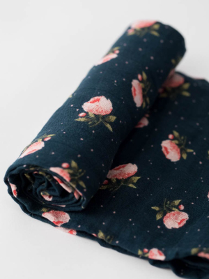 Cotton Muslin Swaddle Blanket - Midnight Rose