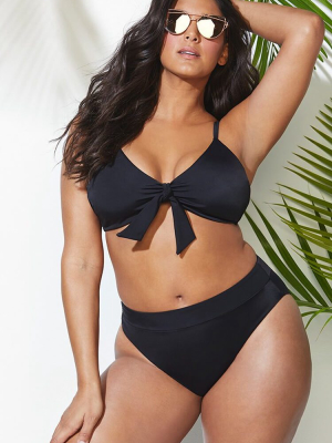 Plus Size Knotted Front Bralette Bikini Swimsuit - Two Piece Set