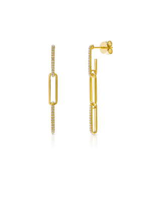 14kt Yellow Gold Diamond Paper Clip Link Earrings