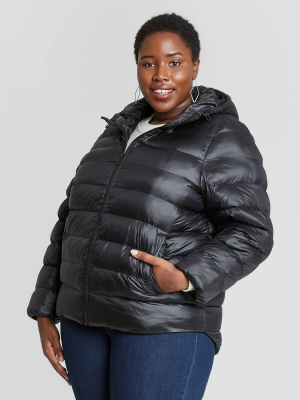 Women's Plus Size Hooded Puffer Jacket - Ava & Viv™