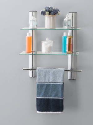 7" X 20" 2 Tier Adjustable Glass Shelf With Towel Bar Wall Shelf - Danya B.