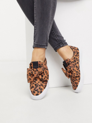 Asos Design Dekker Bow Slip On Sneakers In Leopard
