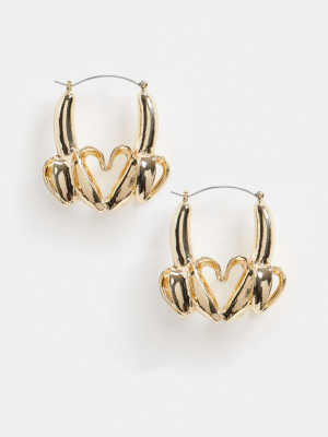 Asos Design Hoop Earrings In Heart Banana Design In Gold Tone