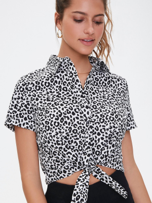 Leopard Print Self-tie Shirt