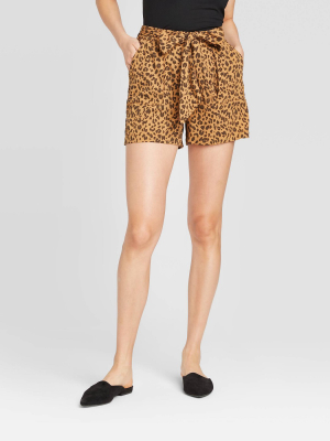 Women's Leopard Print High-rise Tie Waist Shorts - A New Day™ Brown