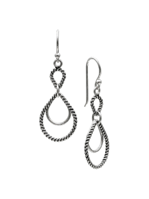 Women's Oxidized Double Teardrop Earrings In Sterling Silver - Silver (35mm)