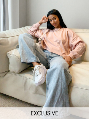 Asos Design Petite Super Oversized T-shirt With Wide Sleeves In Blush