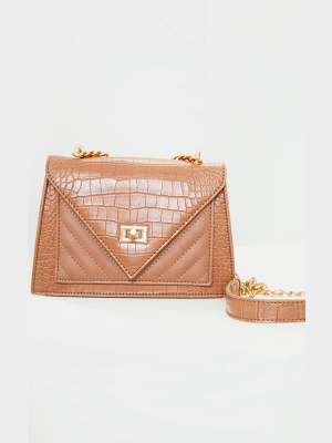 Tan Snake Chevron Envelope Cross Body Bag