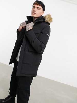 Good For Nothing Double Layer Parka With Faux-fur Hood In Black