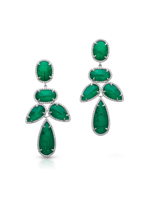 14kt White Gold Emerald Triplet Diamond Bellissima Chandelier Earrings