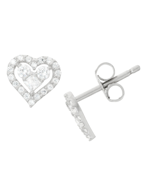 0.43 Ct. T.w. Children's Fashion Cubic Zirconia Heart Earrings In Sterling Silver