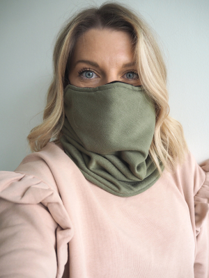 Reversible Khaki & Black Snood - Adjustable Double Layer With Filter Pocket