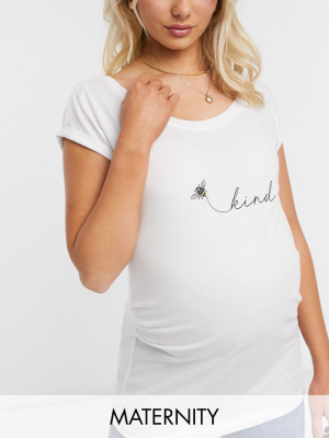 New Look Maternity Bee Kind Slogan Tee In White