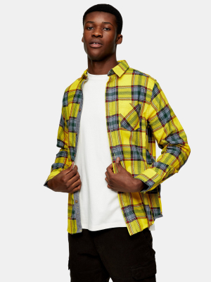 Brave Soul Yellow And Blue Check Slim Shirt