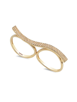 D'oro 14k Yellow Gold Double Finger Diamond Ring