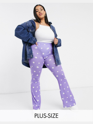 Daisy Street Plus Flares In Daisy Print